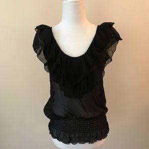Ruffle V-Neck Blouse, Black